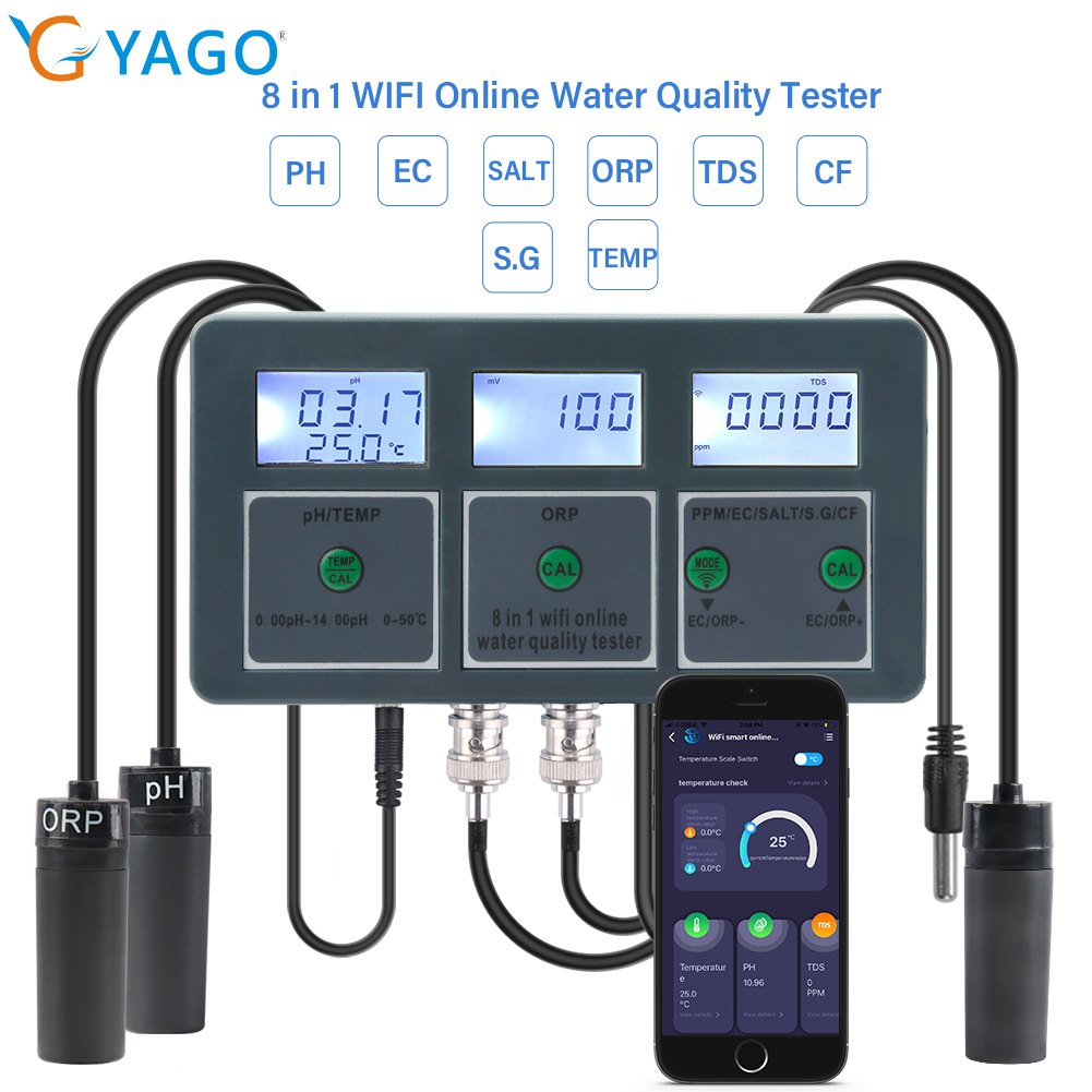 Marine Aquarium Water Analyzer - YAGO 8 in 1 WiFi เครื่องทดสอบคุณภาพน้ำในตู้ปลาสมาร์ท