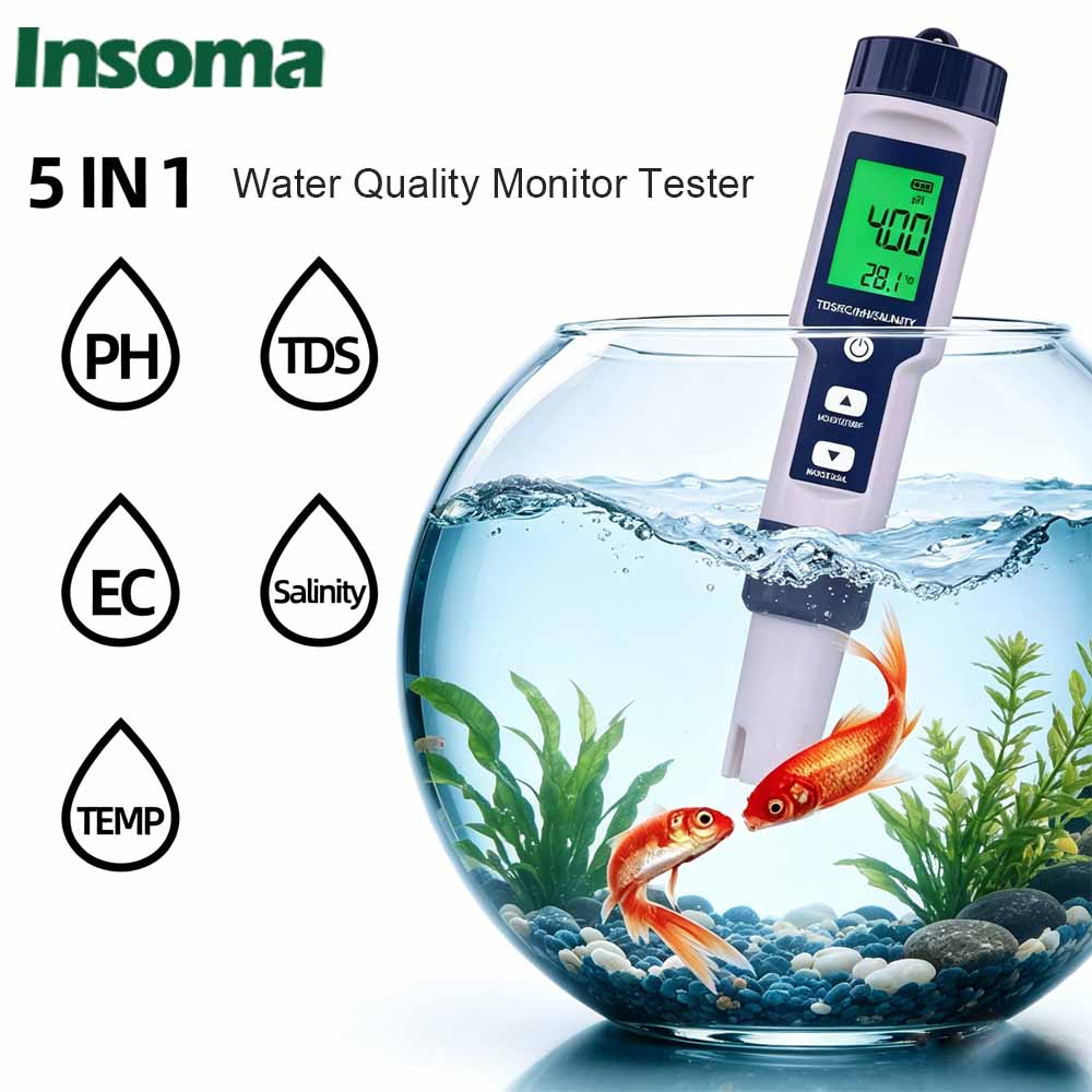 Marine Aquarium Water Analyzer - ปากกาวัดคุณภาพน้ำดิจิตอล 5 in 1 พร้อมไฟแบ็คไลท์ สำหรับวัดค่า
